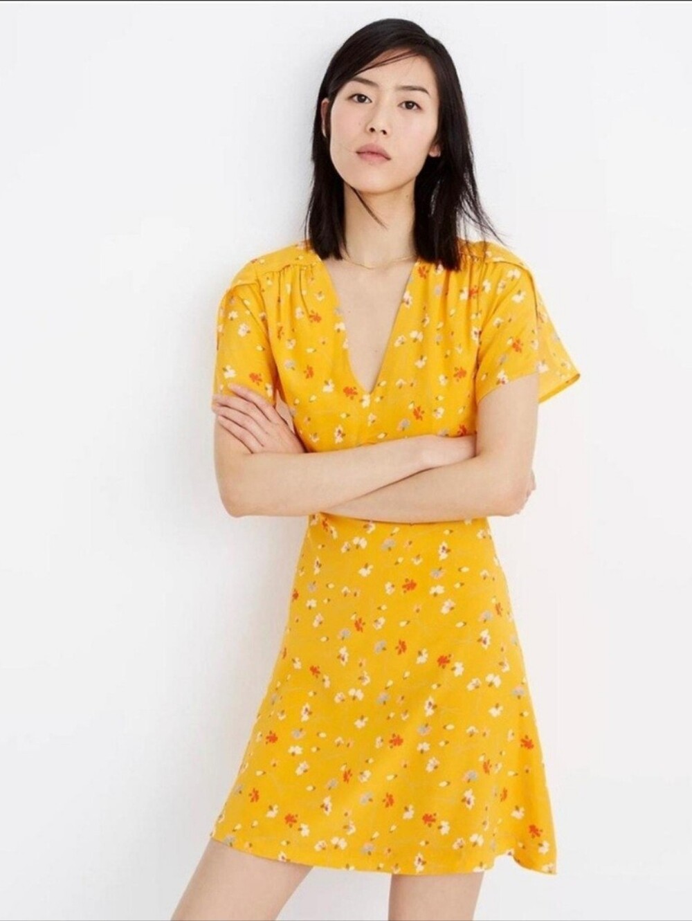 Madewell Silk Belladonna Dress Carnations Mustard Tulip Sleeves Size 4.